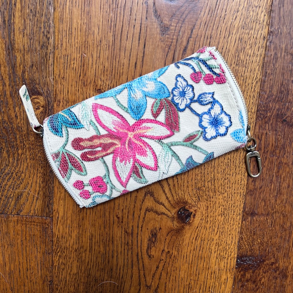 HOBO Floral Snakeskin Embossed Double Eyeglasses Zip Pouch Double - Picture 2 of 5